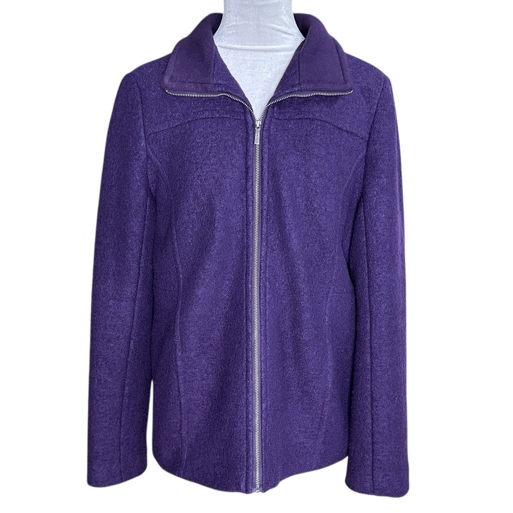 Lands’ End Women’s Wool Blend Boucle Purple Zip Up Jacket. Size 12